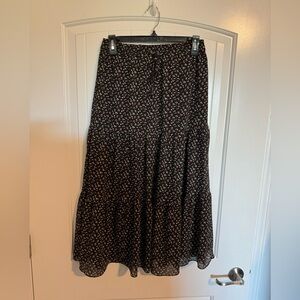 Madewell speckled black print elastic waist midi skirt size xs
